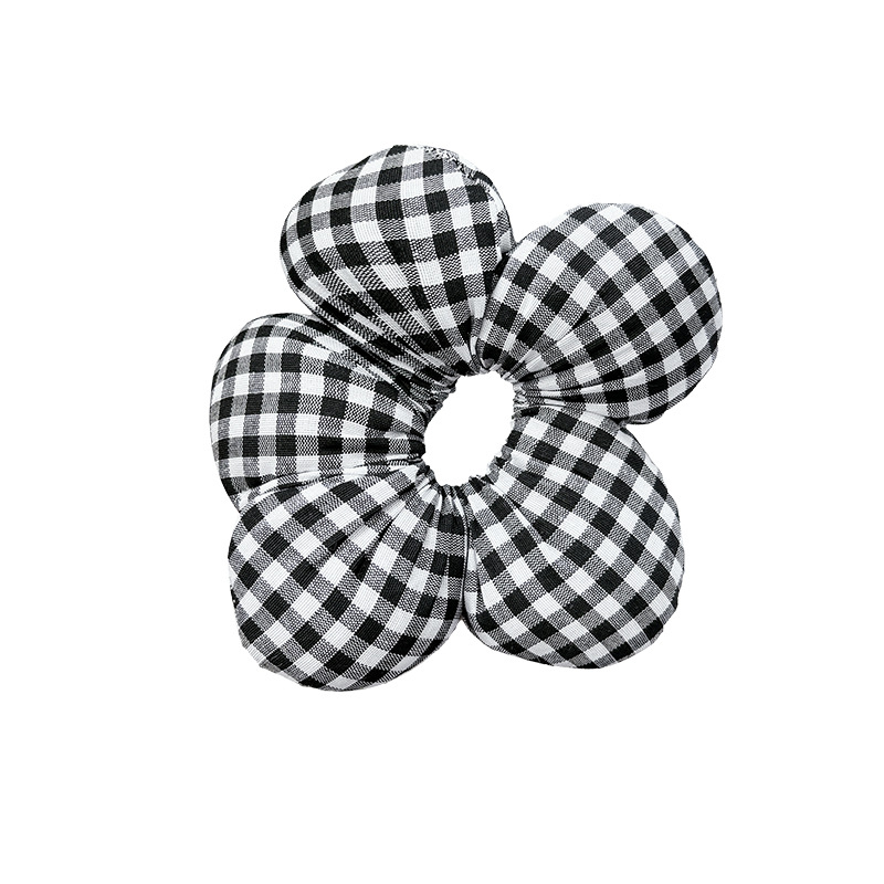 Blanco y negro anillo de cabello de flores a cuadrícula para mujeres 2025 nuevo estilo coreano lindo sensación de alta calidad cabeza de bola no daña cabello tocado de cabello