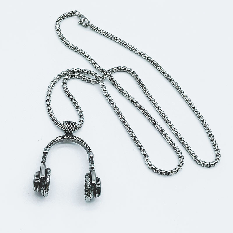 Gestickte Stol Hexagramm Hip Hop Rock Musek Kopfhörer Anhänger Personaliséiert Trendy Männer Halskette_voghion.com