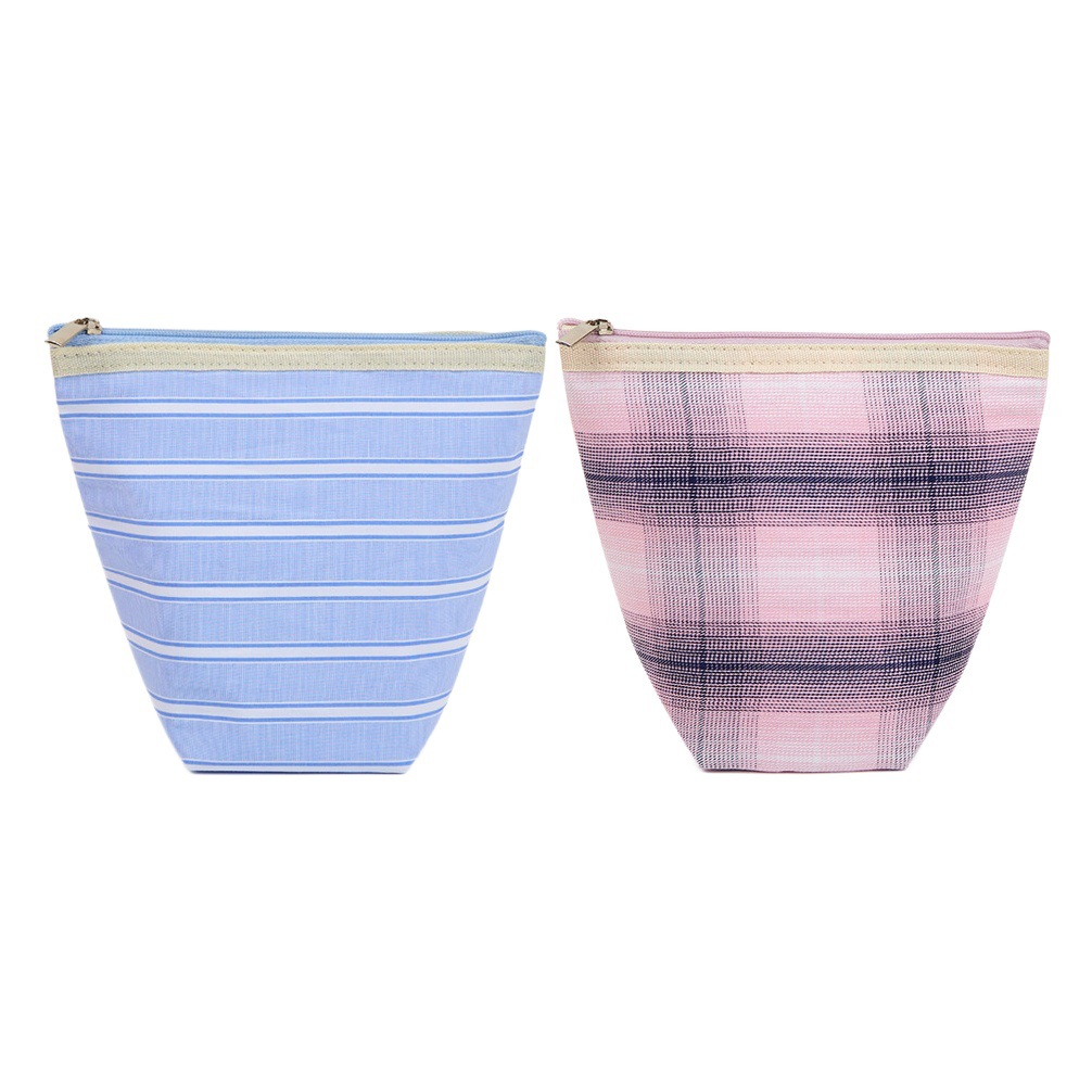 Japonés ins estilo monedero mini cremallera Portátil Bolsa de almacenamiento material a cuadros viaje lápiz labial bolsa de almacenamiento