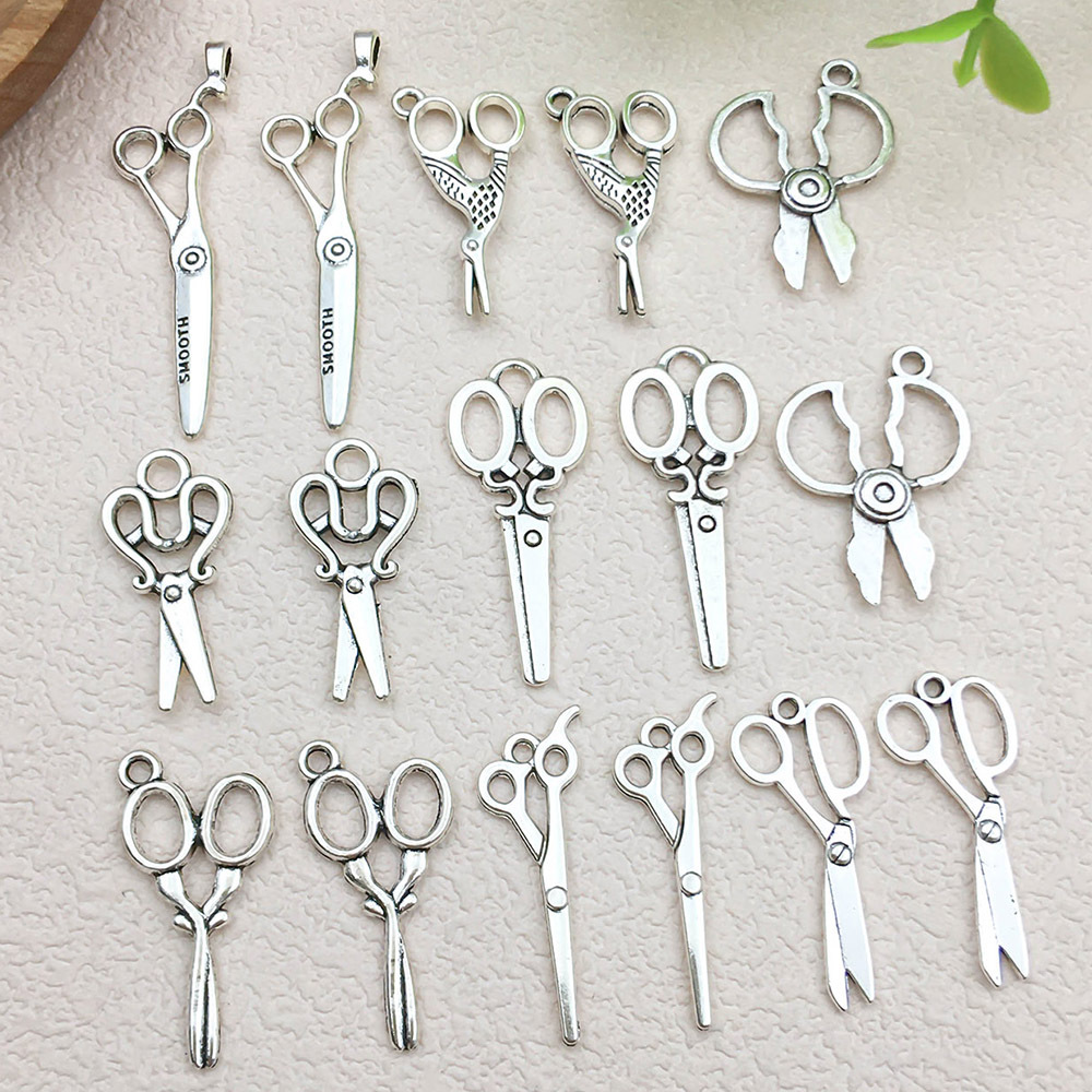 跨境复古古银剪刀系列diy钥匙扣项链耳环吊坠合金小挂件饰品配件