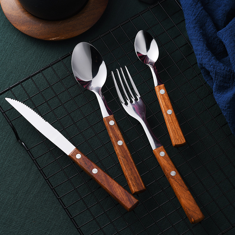 304 stainless steel tableware pear wooden handle knife and fork spoon Western food knife and fork set steak knife and fork tea spoon spoon Fork 304 stainless steel tableware pear wooden handle knife and fork spoon Western food knife and fork set steak knife and fork tea spoon spoon Fork