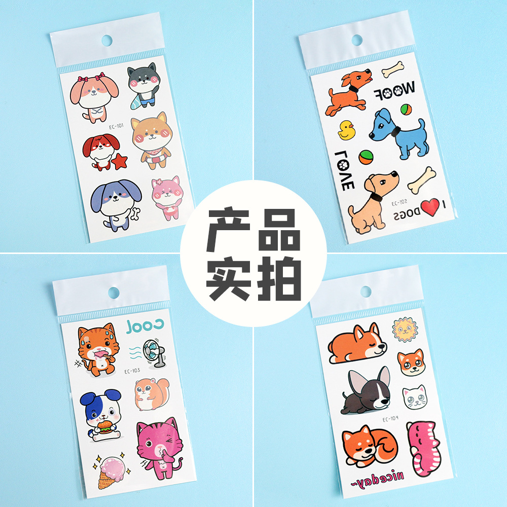 Dibujos animados para mascotas niños tatuaje pegatinas gato y perro lindo patrón tatuaje pegatinas fabricante FDA certificación en stock al por mayor