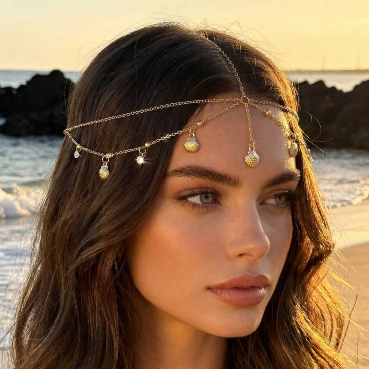 European and American cross-border multi-layered tassel pearl head chain, vintage bohemian style bridal hair accessory and head ornament