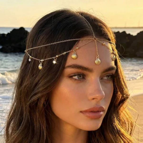 European and American cross-border multi-layered tassel pearl head chain, vintage bohemian style bridal hair accessory and head ornament