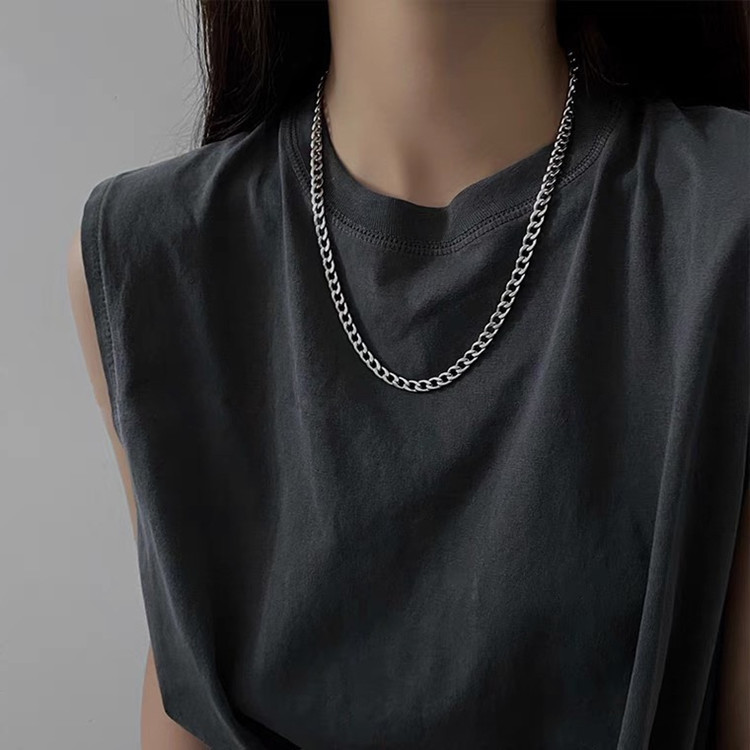 Women's Gender Polishing, Chain Design Hip-hop Simple Style Geometric Titanium Steel Polishing Chain Necklace
