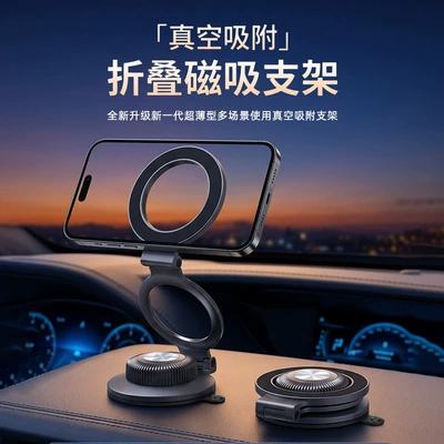 New vacuum suction cup magnetic car phone holder, metal magnetic phone holder for car dashboard (Car phone holder)