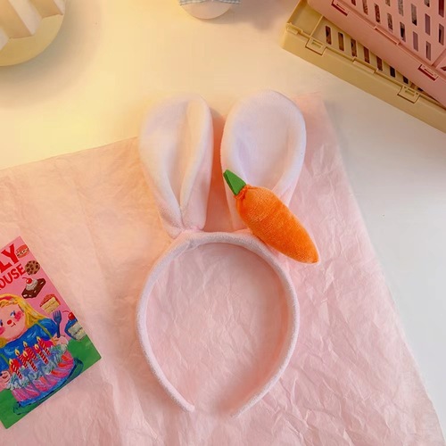 Cartoon Carrot Rabbit Ear Plush Hair Band Girl Funny Cute Makeup Head Accessory Korean Style Cute Rabbit Hair Clip