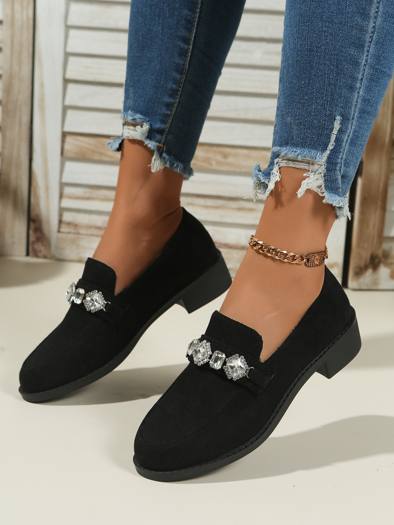Damen Loafer Aus Wildleder Mit Strass Und Blockabsatz Britisch_voghion.com