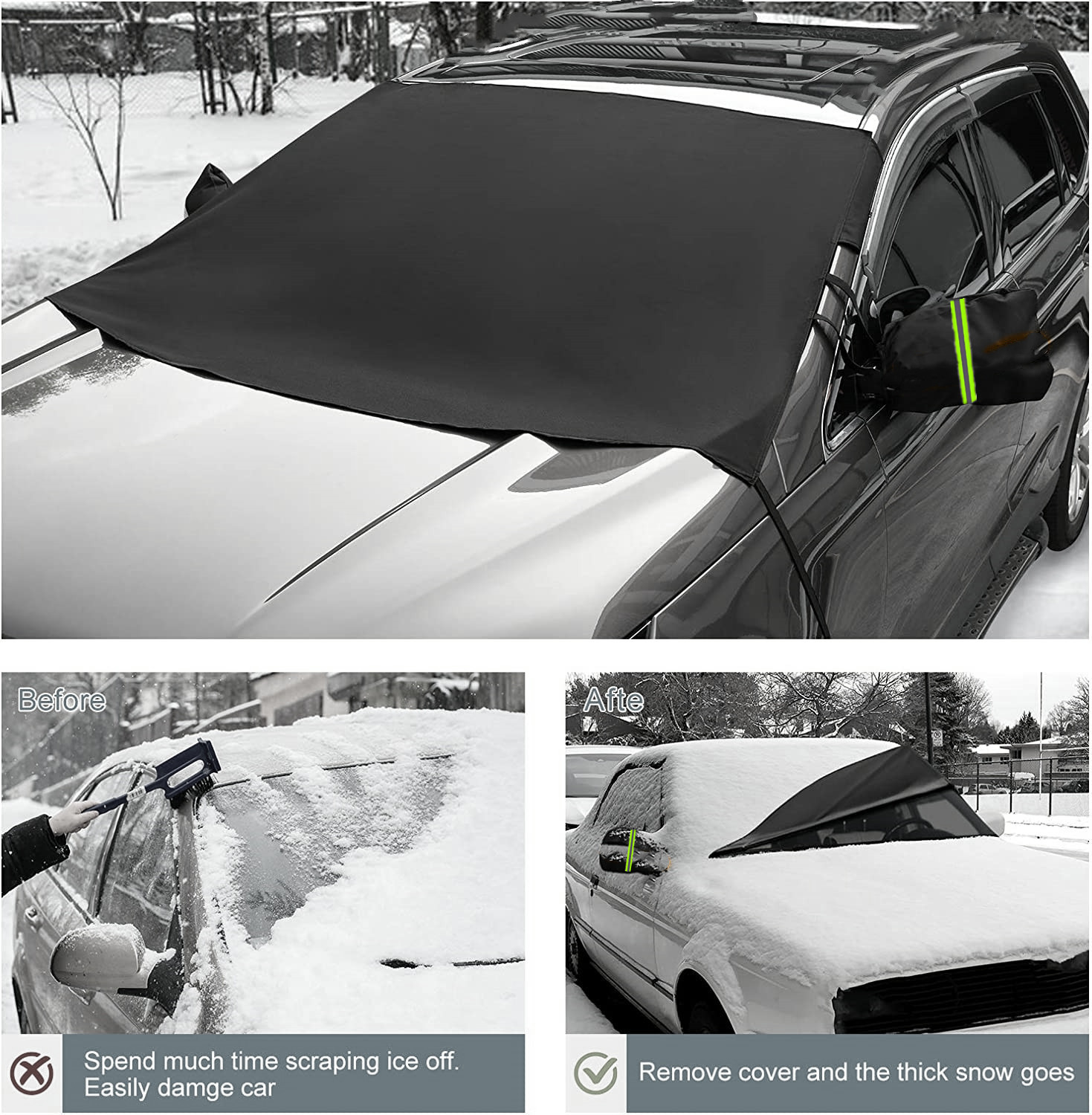 Directly from the manufacturer: Car snow cover for front windshield, 600D Oxford fabric, winter windshield frost protection