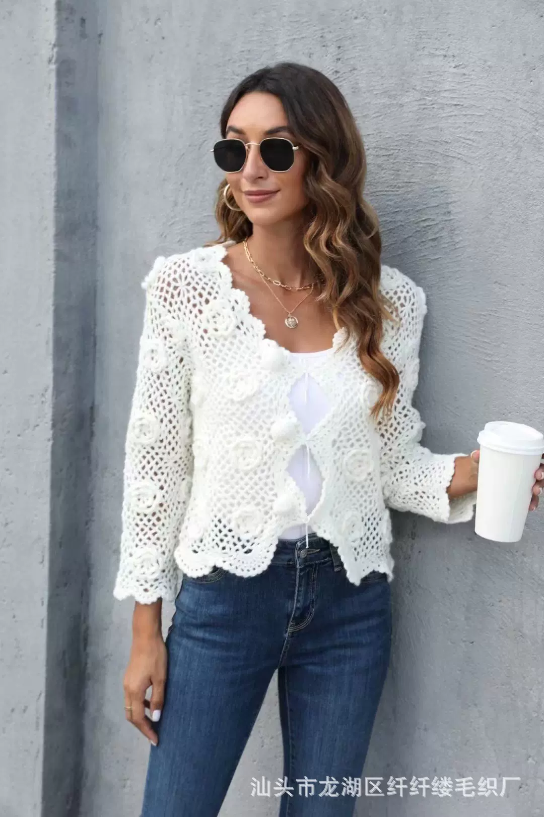 欧美新款跨境女装 沙滩罩衫比基尼 手钩款防晒衫 钩编款 源头厂家