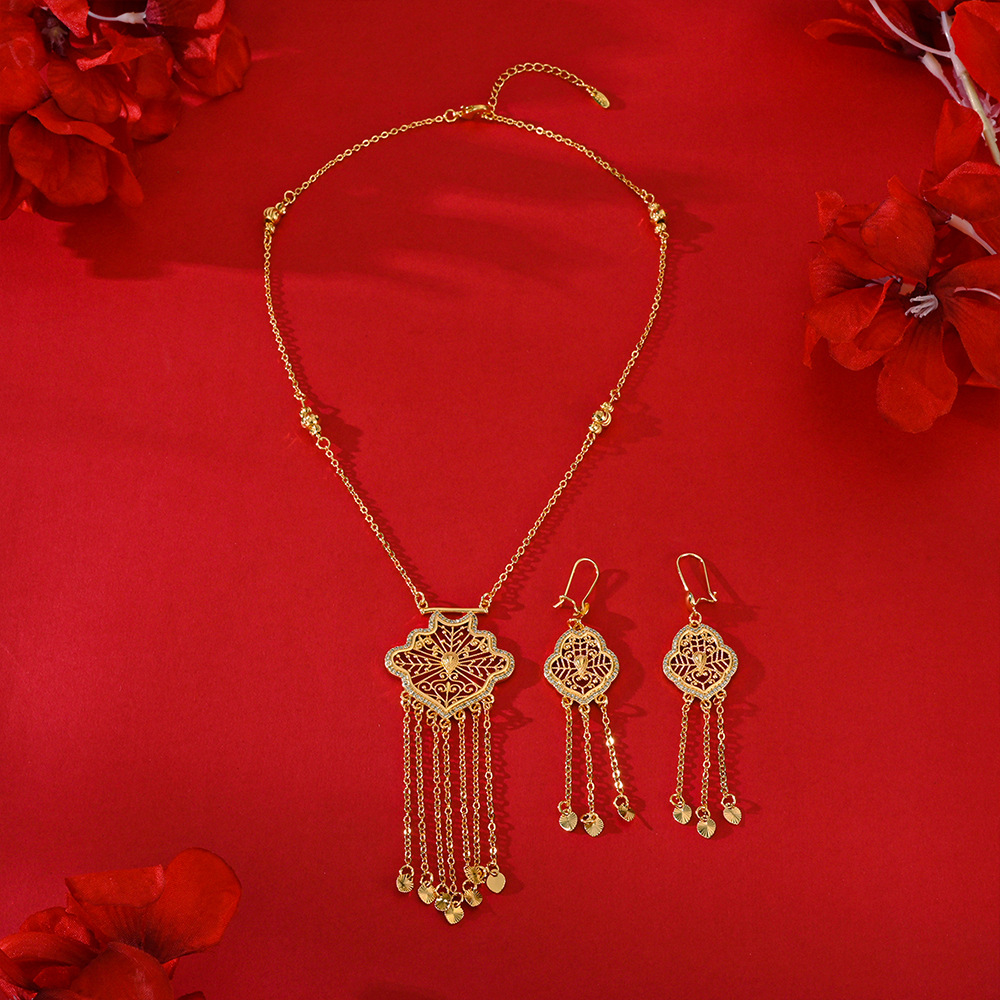 Bronce de moda dorado aretes de piedra de aluminio collar conjunto de joyas mujeres transfronterizas joyas populares de Oriente Medio pendientes colgantes image 6