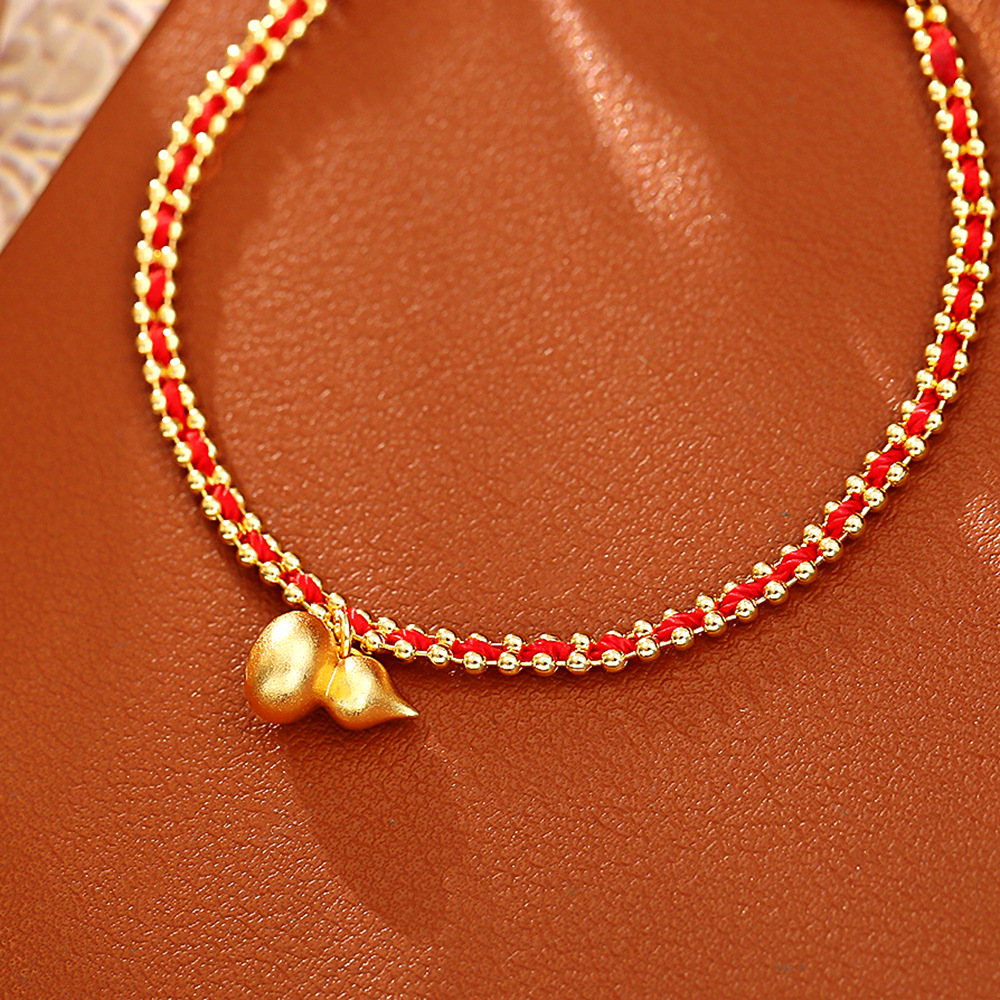 Chinese Style Gourd Fulu Red Rope Bracelet Simple Fashion High-End New Chinese Style Bracelet Copper Plated Real Gold Bracelet for Women