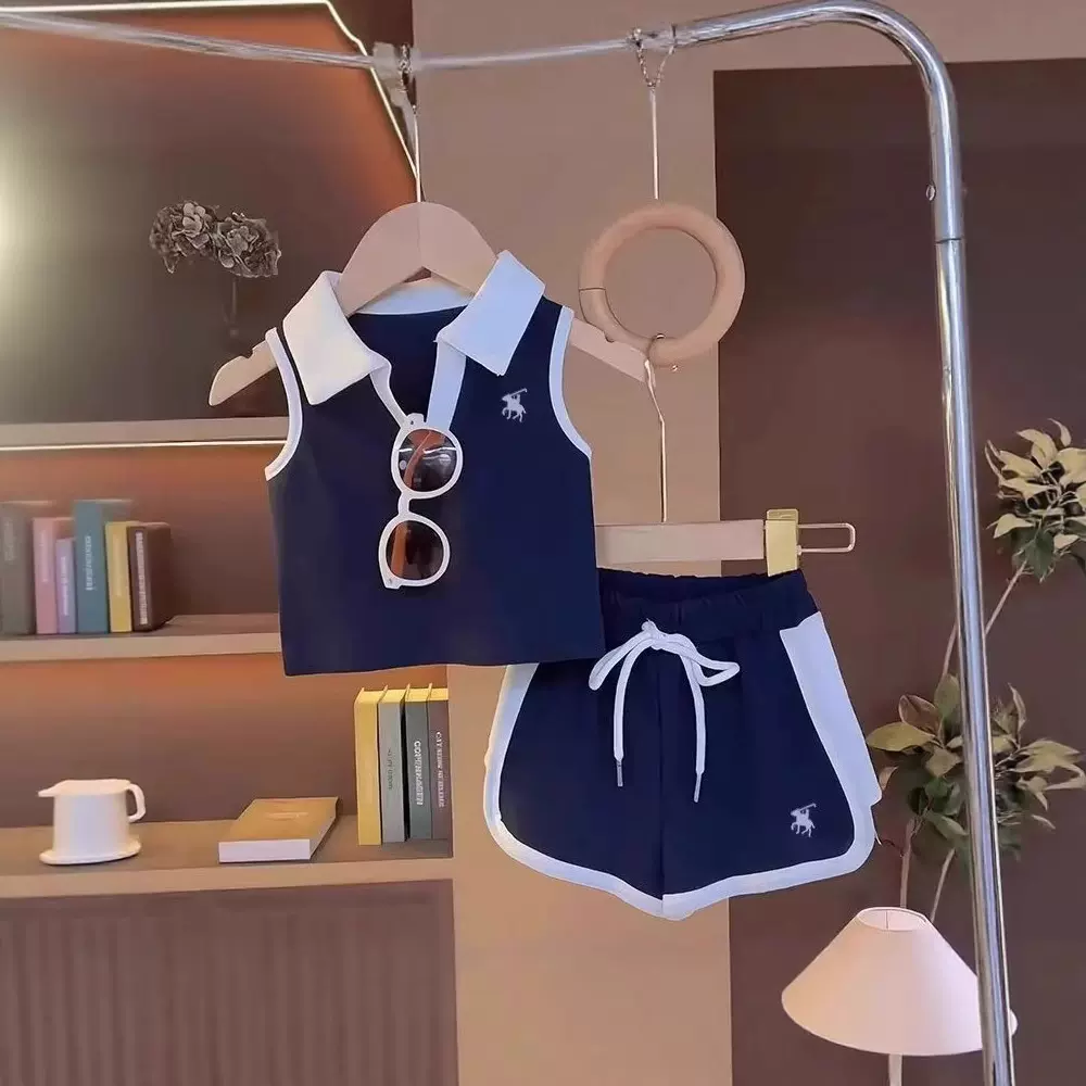 儿童无袖POLO洋气时尚户外运动套装2025新款学院风短款两件套