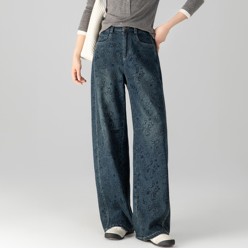 Xingge Design Jacquard Scimitar Jeans for Women 2026 Spring New High-Waisted Loose Slimming Vintage Wide-Leg Pants Xingge Design Jacquard Scimitar Jeans for Women 2026 Spring New High-Waisted Loose Slimming Vintage Wide-Leg Pants