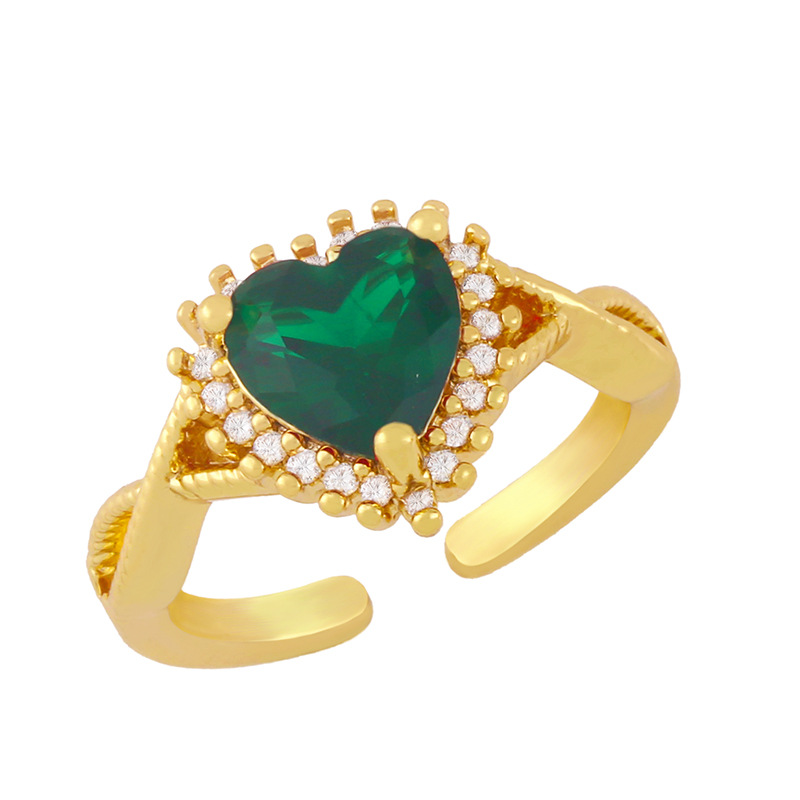 wholesale jewelry gold-plated heart-shaped copper inlaid zircon open ring nihaojewelry