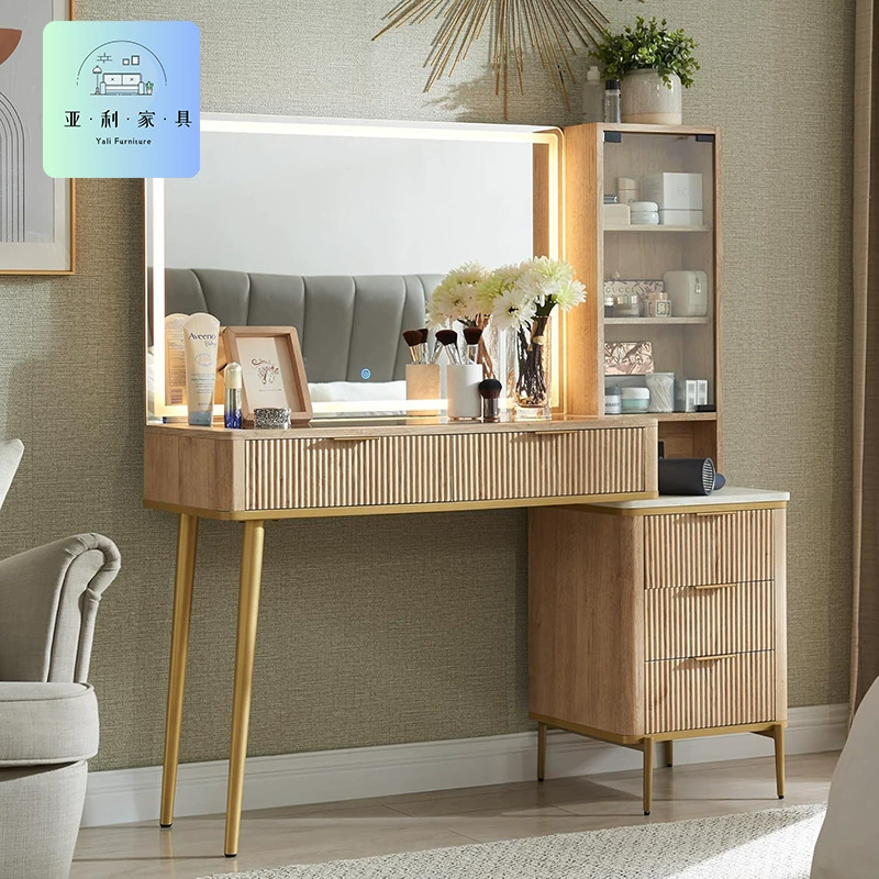 Экспортная мебель для спальни: туалетный столик Amzom с подсветкой, волнистой формы.