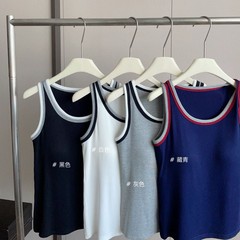 MSUSU棉苏苏时尚双色边背心新款时尚百搭显瘦拼色无袖背心女上衣