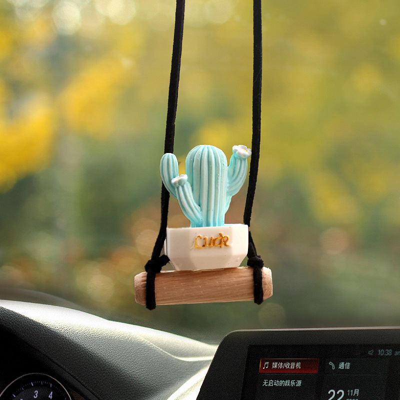 Nuevo colgante de coche de cactus lindo transfronterizo, espejo retrovisor, columpio, colgante de ciervo, decoración, accesorios de coche