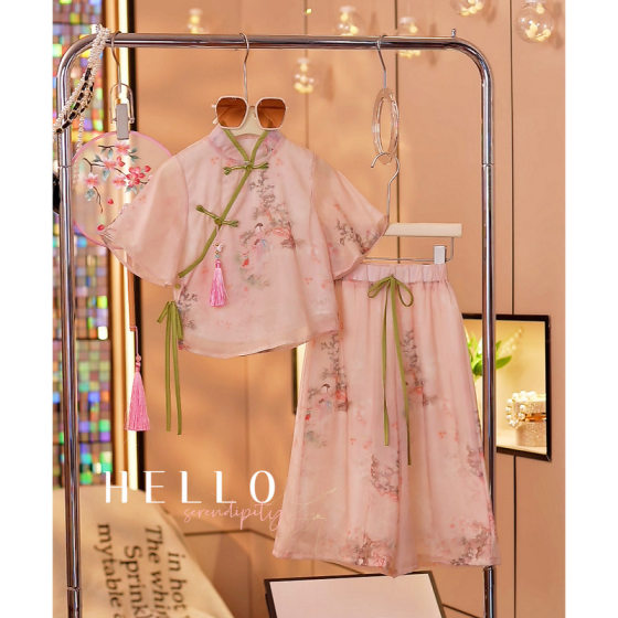 Girls' Summer Dress Hanfu Two-Piece Set 2024 New National Style Western Style Girls CUHK Children's New Chinese Style Antique suit
