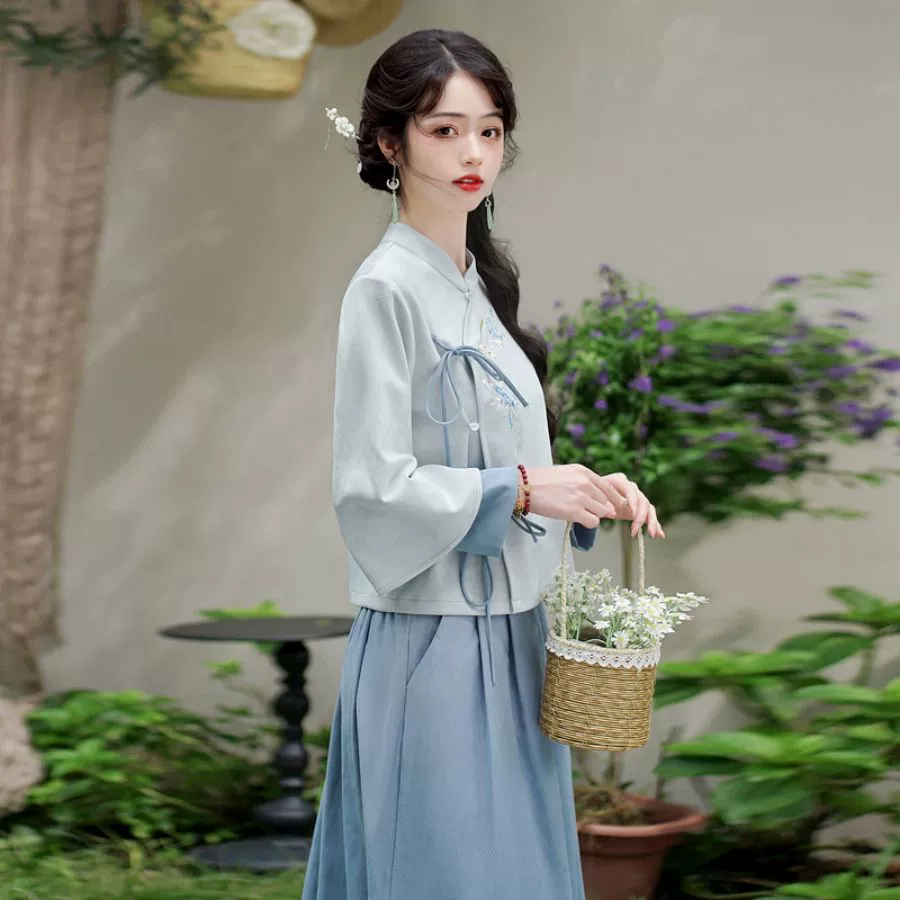 Пятно новый китайский стиль улучшенный чонсам бархат ретро топ юбка бюст из двух частей