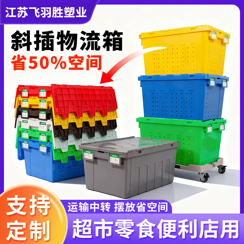Caja de Logística de Inserción Oblicua Feiyu Sheng, Caja de Transporte Médico, Caja de Plástico para Entrega en Supermercados y Tiendas de Conveniencia con Tapa Abatible