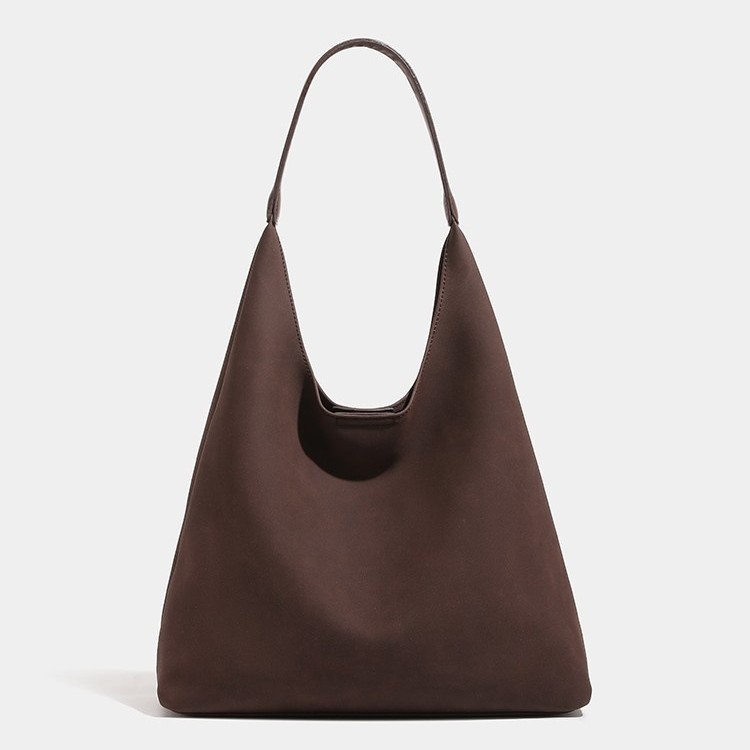 Túi tote da nubuck phong cách retro Hàn Quốc, dung tích lớn tiện lợi — Màu nâu sẫm, nhũ hương