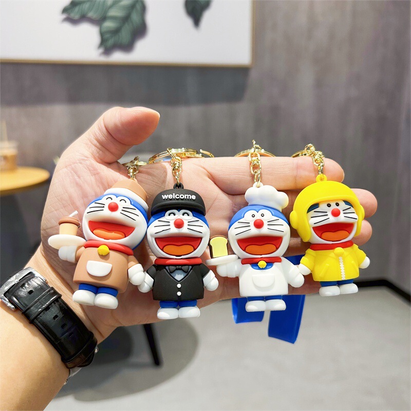 Cross-border cartoon Doraemon key chain pendant cute jingle cat doll car key chain bag gift wholesale