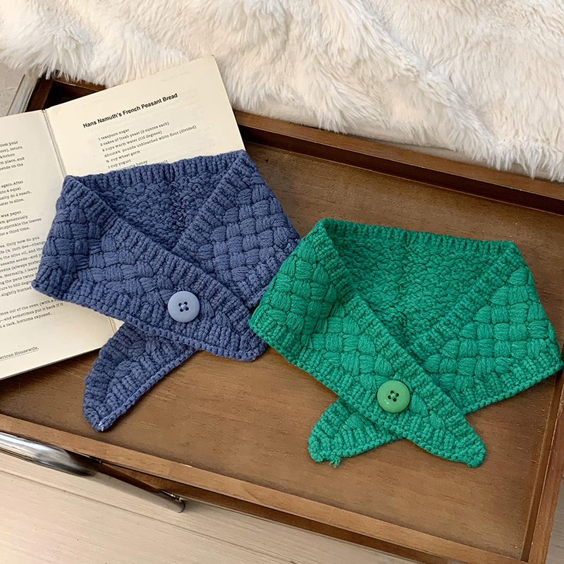 Nuevo botón de color caramelo tejido bufandas cortas para mujeres otoño y invierno estilo coreano de decoración universal protector de cuello bufandas cuello