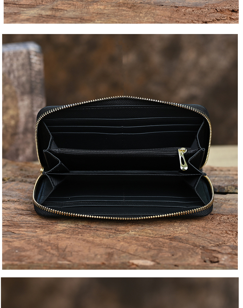 Ví nữ da thật phong cách retro, khóa kéo thủ công nhiều ngăn thẻ, sức chứa lớn 20×10.5 cm — Màu tím chi tiết 13