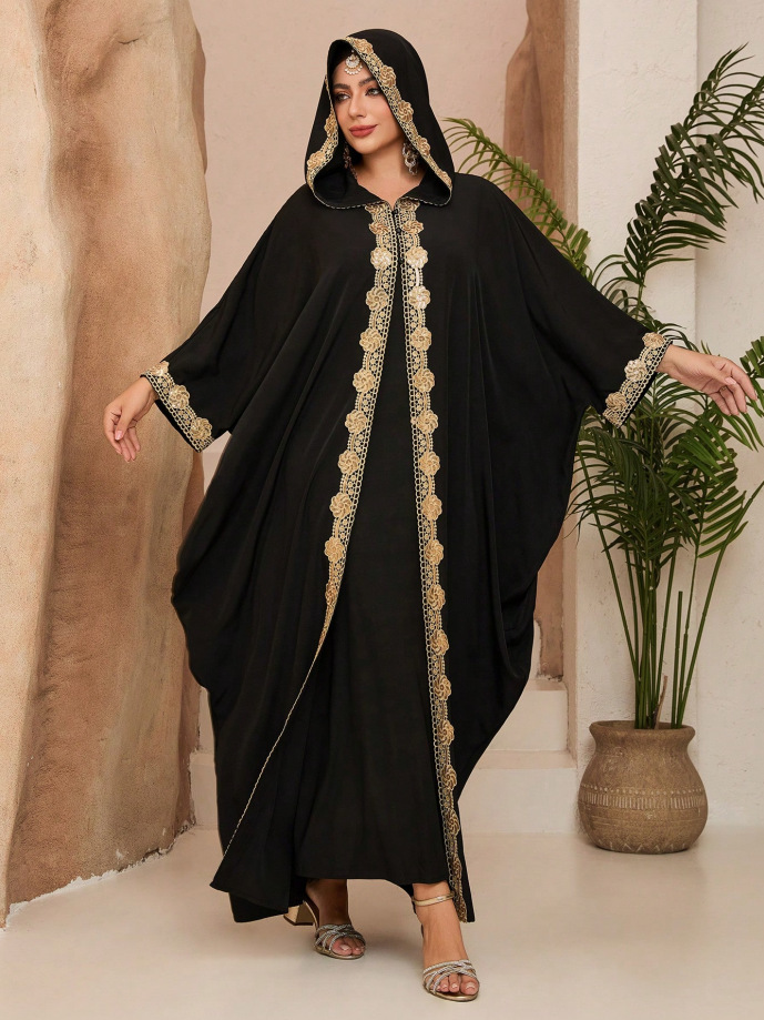 Robe longue musulmane brodée pour femme coupe ample élégante_voghion.com