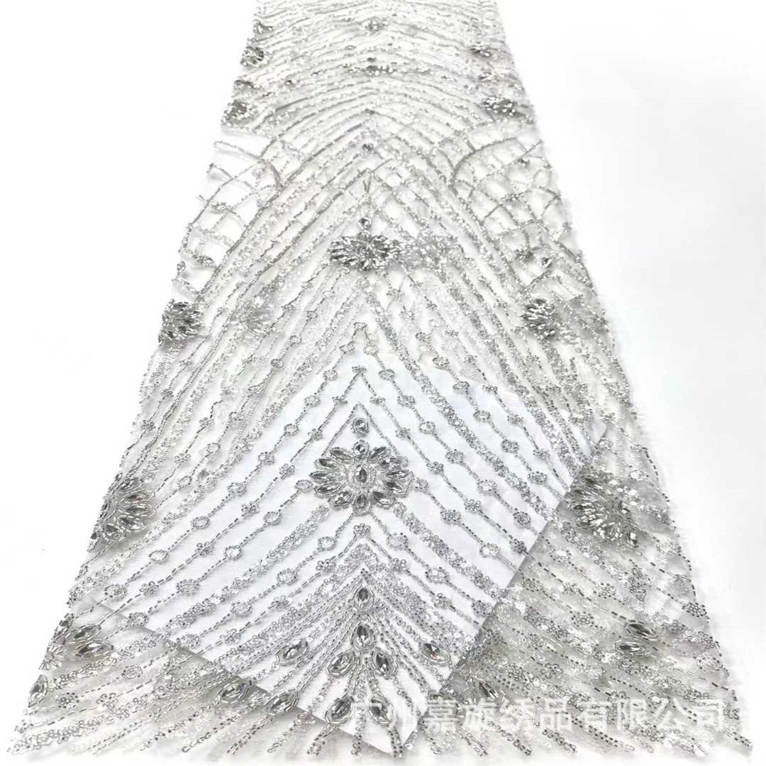 Exportación de moda de Oriente Medio tubo de perlas bordado tela de encaje malla cheongsam vestido vestido tela de moda piedra encaje