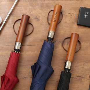 Wooden Handle Engraving Men's Business Long Handle Golf Umbrella British Retro Wind-Resistant Gift Advertising Umbrella Printable logo