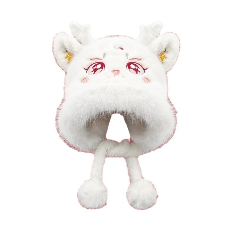 국가적 트렌드 스타일 드래곤 뿔 어린이  모자 중국 설날 귀여운 새해 축제 빨간색 플러시 사자 춤 모자 가을과 겨울