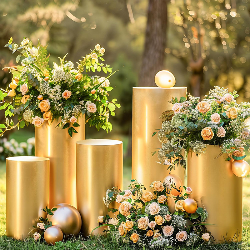 クロスボーダーの金箔のデザートの柱のセットのデザートの桶の結婚祝いの道具のデザートの台の円柱形の置物の結婚式の舞台の装飾|undefined