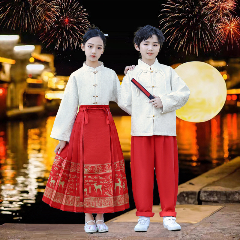 兒童合唱演出服中國風服裝馬面裙男女童秋冬款啦啦隊國學漢服古裝