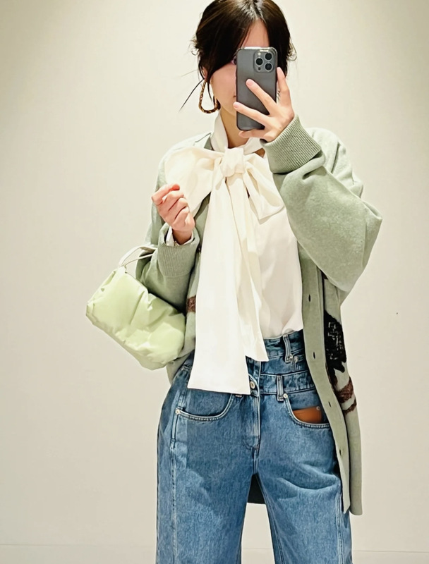 Shenzhen Nanyou High-end Original Single LW Home Early Spring New White Matcha Green Fawn Pattern Irregular Wool Cardigan Shenzhen Nanyou High-end Original Single LW Home Early Spring New White Matcha Green Fawn Pattern Irregular Wool Cardigan