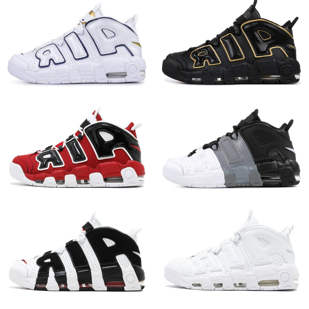 Putian Shoes Pippen Big Air Black and White Panda Splicing Liquid Silver Mother Hook Men and Women Couple Shoes Basketball Factory