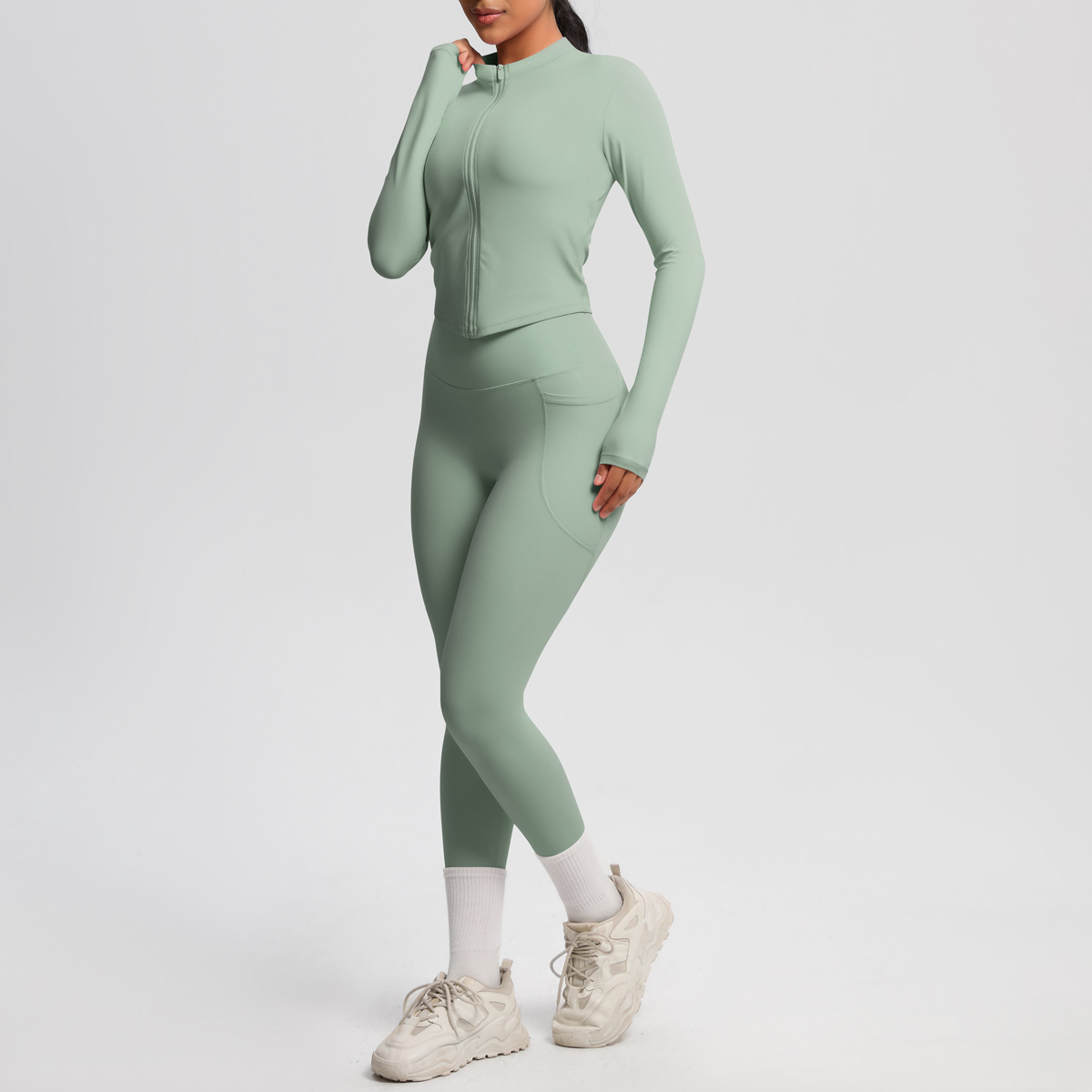 Sport Style Solid Color Nylon Spandex Zip Collar Tracksuit Coat Sweatpants display picture 23