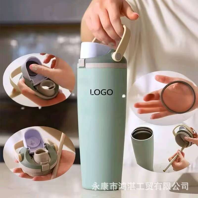 Nuevo vaso aislado de gran capacidad y elegante para usar en el coche, vaso portátil para frutas de 30 oz, vaso para hielo 304 con doble opción de bebida y pajita.