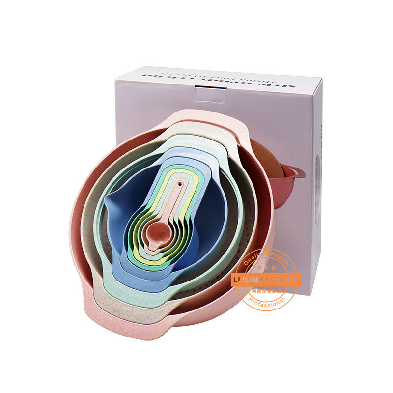 Manufactor goods in stock new pattern Straw Ten sets baking originality Sieve flour Measuring spoon Graduate multi-function Plastic Leach basket