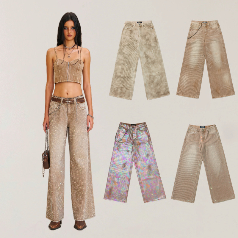 Smfk Wilderness Diamond Wide-Leg Jeans (Handmade) Heavy Loose Long Pants New Style