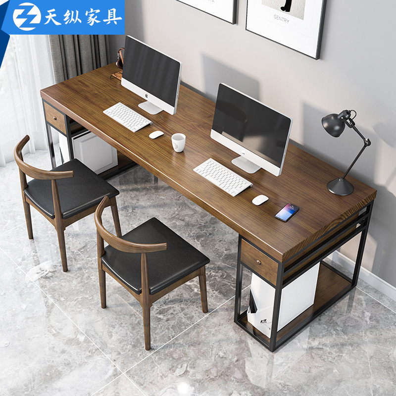 American solid wood executive desk and chair set for four people, office/home study desk, desktop computer desk
