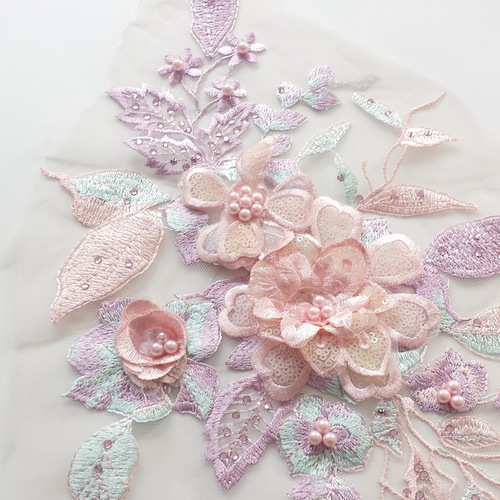 3D Embroidery with Beads, Sequins, and Laces DIY Patchwork Fabric Decoration for Clothes