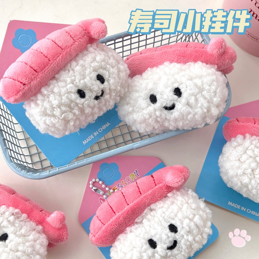 Nueva bola de arroz con camarones lindos, muñeca, broche de cuerda para el cabello, mochila de todo fósforo para niña, colgante, joyería de muñeca de sushi de dibujos animados