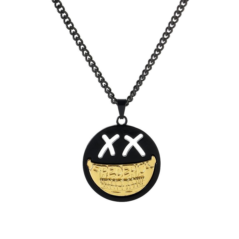 Collana da uomo alla moda con volto sorridente del marchio FDK, rotonda, con personalità versatile, ciondolo per studenti maschi e femmine, da strada_voghion.com