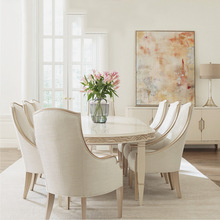 美式輕奢實木餐桌椅組合新古典后現代雕花橢圓形翻桌子樣板間家具