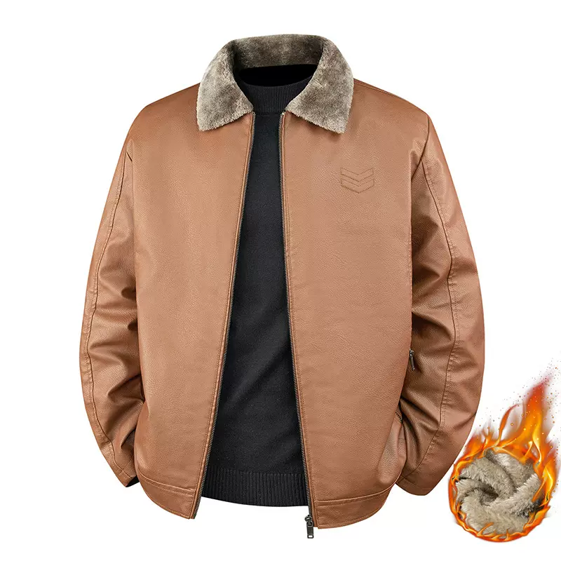 跨境爆款加厚绒皮夹克PU皮男士皮衣秋冬轻商务休闲宽松翻领外套男