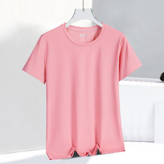 夏の屋外氷糸速乾tシャツ運動丸首弾力速乾通気氷糸シャツフィットネスランニング女性半袖