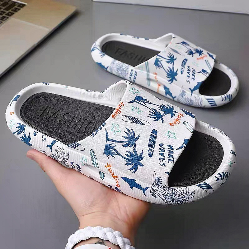 New Men's Indoor and Outdoor Soft Slippers Men's PVC Printed Sandals Graffiti Slipper Slipper Wholesale