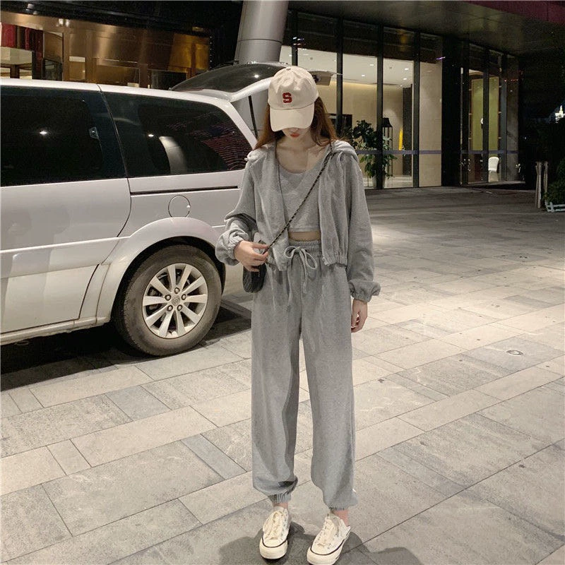 Комплект из 3 элементов в oversize корейском стиле — куртка, жилет и штаны, повседневный осенний отдых